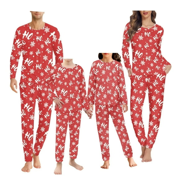 Renewold Matching Holiday Pajamas for Family Christmas Theme Scoop Neck Sleepwear Pajama for Men Size L Ho Ho Ho Snowflake Sleepwear Tops and Pants Set of 2