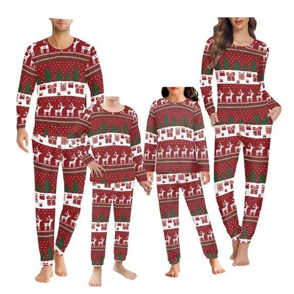 Renewold Men's Top and Pajama Set of 2 Xmas Trees Reindeer Sleepwear Lounge Sets Christmas Family Pjs Plus Size M Loose Fitting Home Life Wear Clothing
