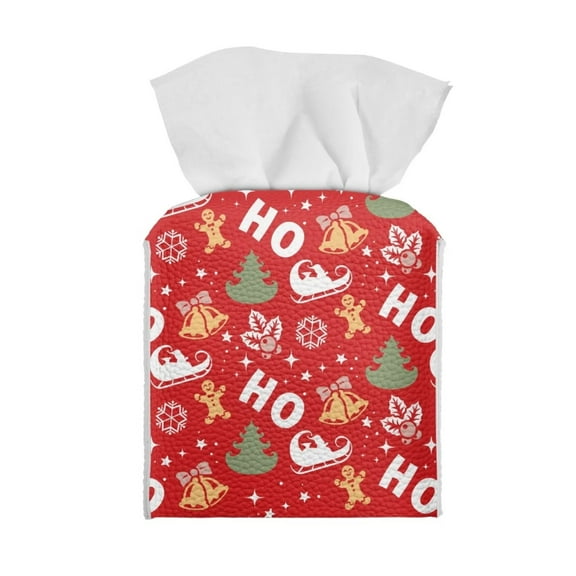 Renewold Modern Tissue Box Holder for Kitchen Bedroom Office Parlor Bathroom Decro HO-HO-HO Xmas Trees Facial Tissue Box Cover PU Leather Napkin Holder Christmas Gifts