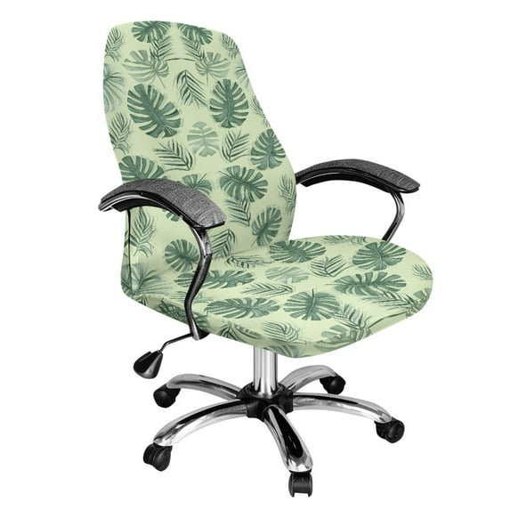 Renewold Monstera Palm Leaf Home Office Chair Cover for Boss Rotating Chairs Universal Stretch Executive Boss Rotating Chair Cover Chair Protector Cover for Armrest Chair, L
