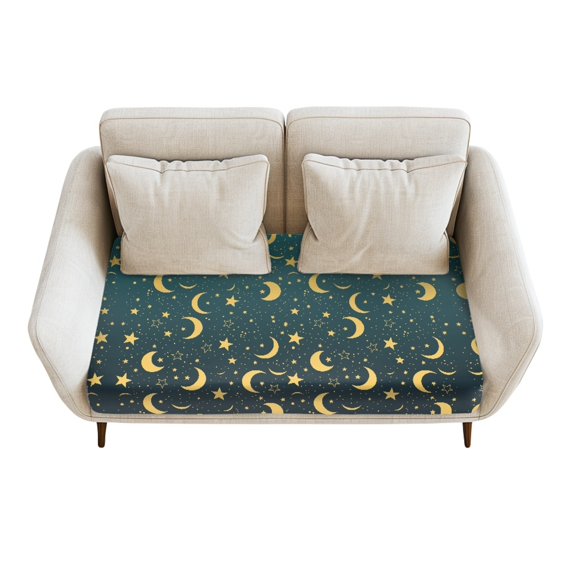 Renewold Moon Star Dark Green Stretch Couch Seat Cushion Slipcover Individual Sofa Seat Cushion Cover Loveseat Seat Cushion Cover with Elastic Bottom for Living Room Decor, M