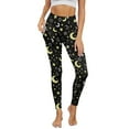 thumbnail image 1 of Renewold Moon Star Yellow Black Yoga Pants with Pockets for Women Full Length Lounge Leggings High Waist Tummy Control Running Pants Activewear Stylish Womens Leggings, L, 1 of 8