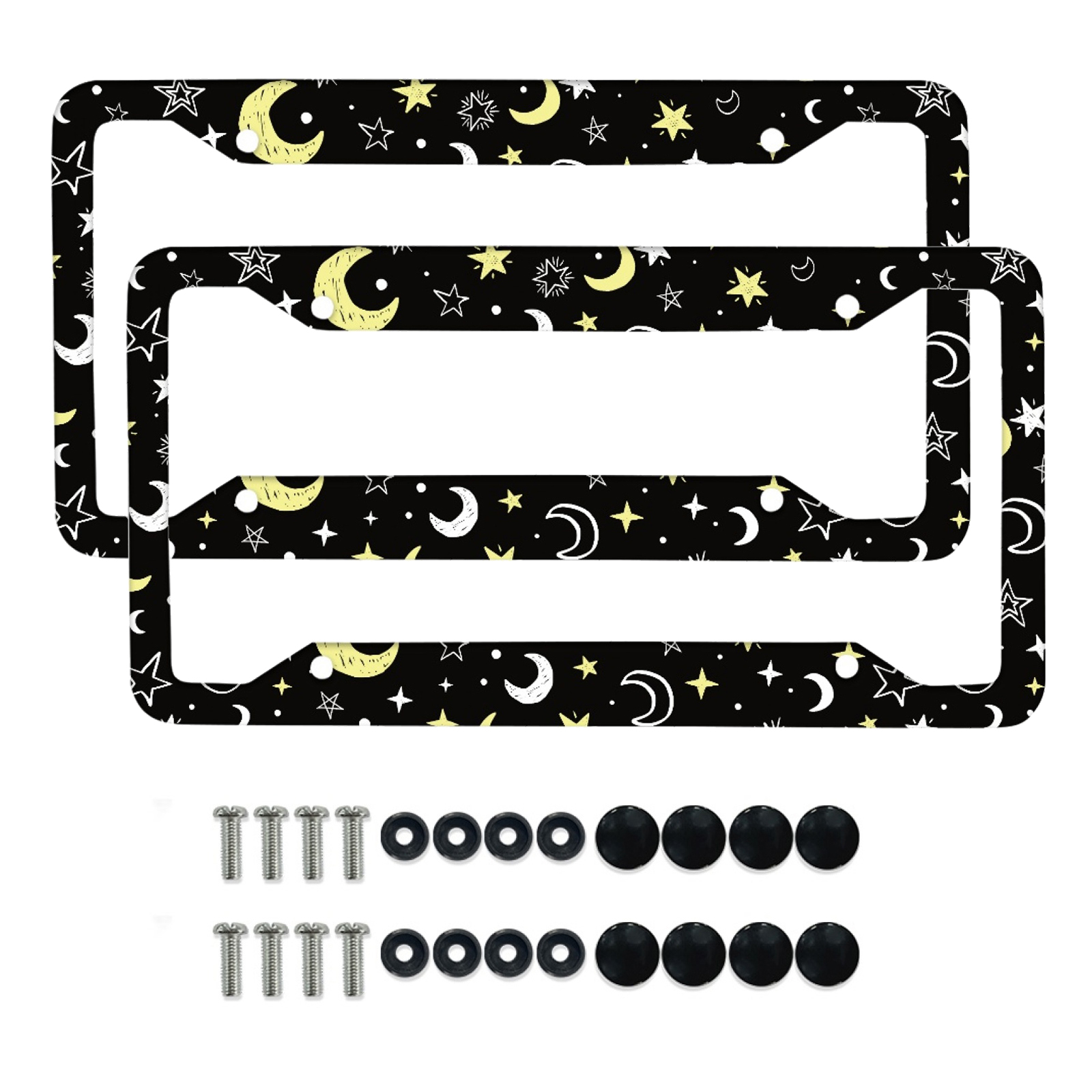 Renewold Moon Star Yellow Car License Plate Frame Auto Decorative Accessories Plate Holder with Screws, Car Accessories Applicable to Standard US License, 2 Pack