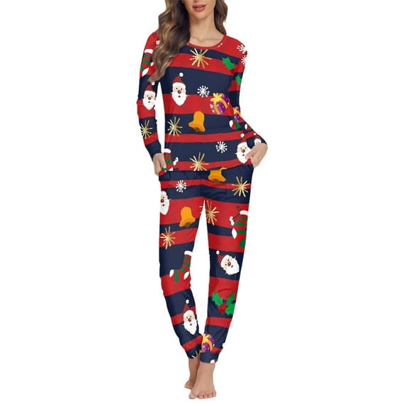 Renewold Multi-Saeson Women Nightwear Christmas Socks Bell Relaxed Pajamas Set of 2 Long Sleeve Tops & Pants Novelty Crew Neck Sweatshirt Size 3XL