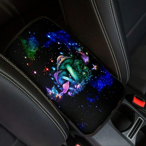 Renewold Mushroom Galaxy Auto Center Console Cover Pad Universal Fit for SUV Truck Car, Universal Car Armrest Seat Box Cover for Men Women