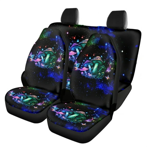 Renewold Mushroom Galaxy Car Front Back Seat Covers Full Set 4 PCS, Universal Fit Most Cars SUV Vans Trucks, Fashion Auto Accessories for Women Men