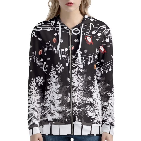Renewold Novelty Santa Snowflake Zipper Hoodies Recreation Jackets Size 2XL Christmas Casual Long-Sleeve Sweatshirt for Volleyball Women O-Neck Sportwear Shirt