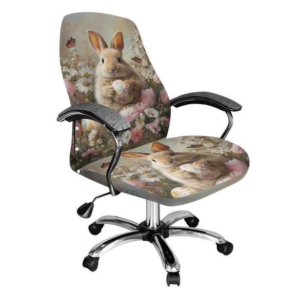 Renewold Office Chair Cover Executive Computer Chair Slipcover Stain Resistant High Back Chair Protector for Easter Home Decor Universal Fits, Retro Easter Bunny Egg Floral, L