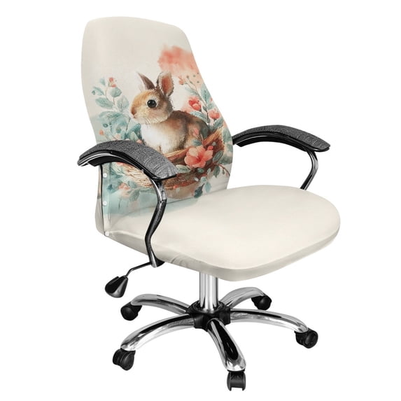 Renewold Office Chair Cover Stretch Desk Chair Cover with Elastic Bottom Removable Office Computer Chair Protector for Easter Home Decoration, Retro Easter Bunny Floral Beige, S