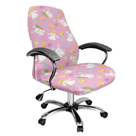 Renewold Office Chair Cover Stretch Rotating Chair Cover Protective Cover for Office Chair Stain Resistant Non-slip Slipcover for Home Office Easter Decor, Easter Bunny Egg Chick Pink, L