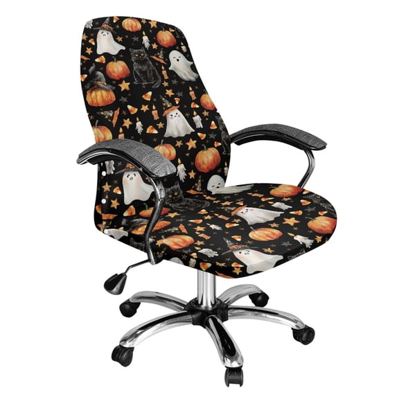 Renewold Office Chair Cover Stretchable Desk Chair Protector Non-slip Washable Computer Office Chair Slipcover with Elastic Bottom Halloween Decor, Witch Hat Ghost Black Cat Pumpkin, L
