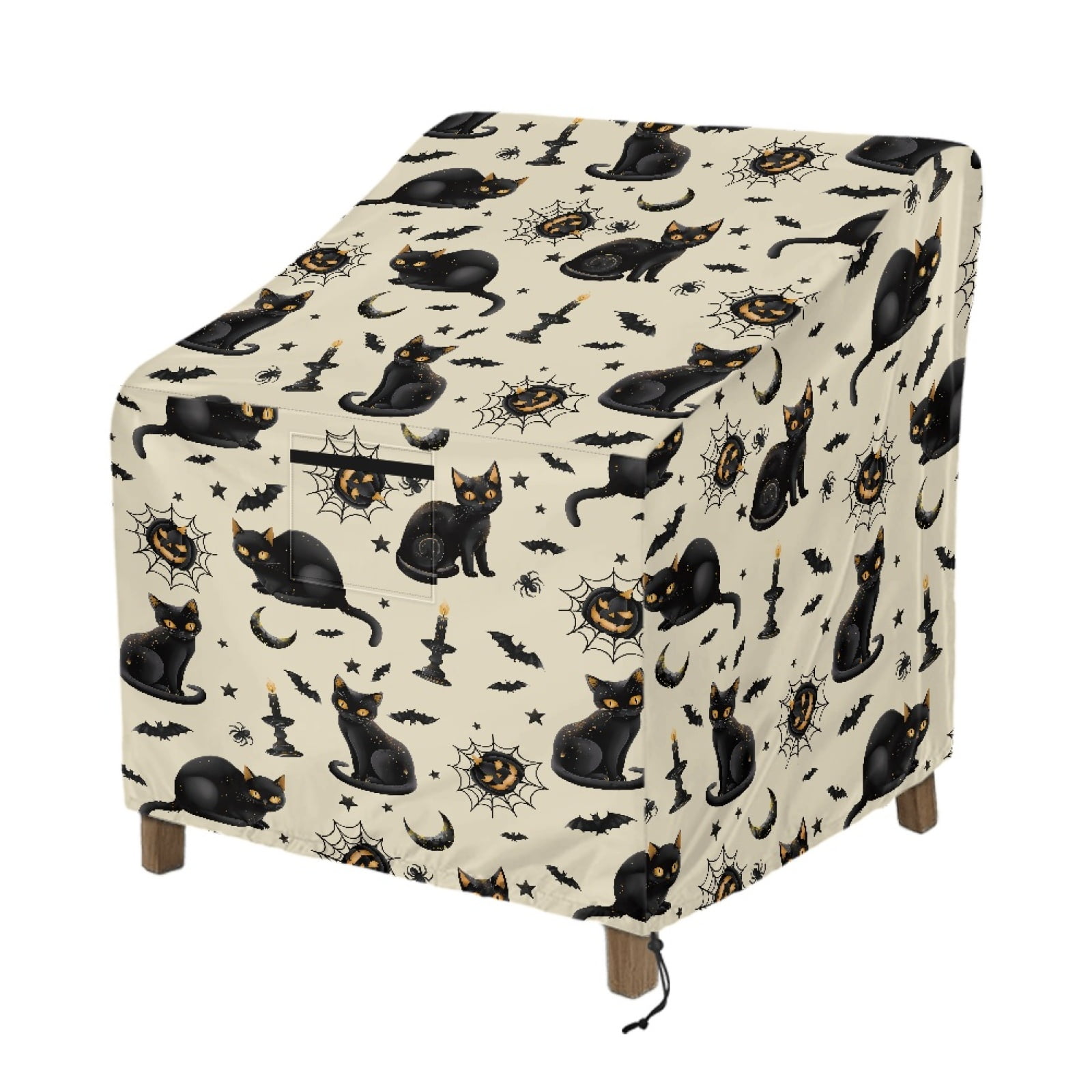 Renewold Outdoor Chair Covers Waterproof Adirondack Chair Covers Weather-Proof Lawn Patio Furniture Protection for Patio Deck Porch Halloween Decor, 32"x35"x36", Black Cat Pumpkin Bat Beige
