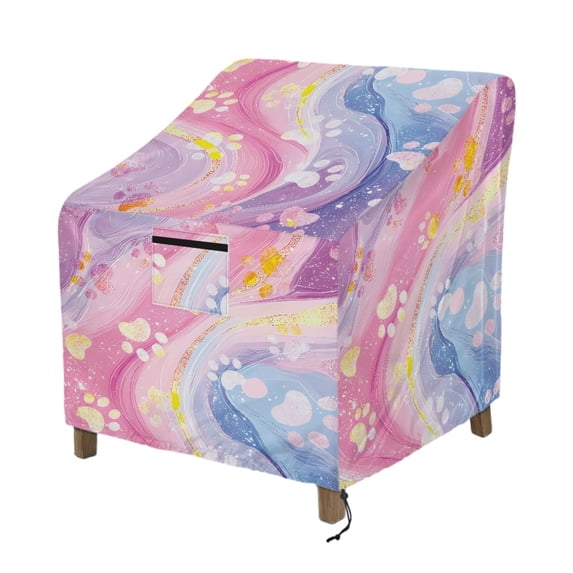 Renewold Outdoor Chair Covers Waterproof Stackable Patio Chair Protection Anti-UV Weather-Resistant Cat Dog Puppy Footprint Patio Furniture Covers, 29"W x 33"D x 36"H, Paw Marble Print