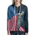 thumbnail image 1 of Renewold Oversize Zip Up Hoodies for Women Size 2XL Patriotic Retro American Flag Tops Sea Turtle Graphic Sweatshirts Elasticity Skin-friendly Jacket Outdoor Holiday Streetwear with Pocket, 1 of 5
