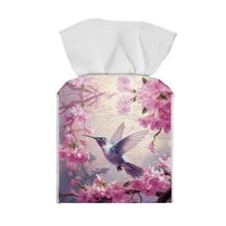 Renewold PU Leather Square Tissue Box Cover Aesthetic Flowers Hummingbird Tissue Box Holder for Vanity Countertop,Nightstand,Dinner Table,Office,Home Decor