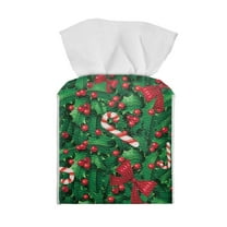 Renewold PU Leather Tissue Box Cover Square Farmhouse Paper Organizer Bow Candy Canes Christmas Dresser Accessories for Office Bathroom Decor Vanity