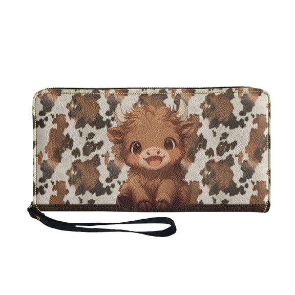 Renewold PU Leather Wallet for Women Coin Bag with Wrist Strap Cash Card Holder Coins Pouch for Adults Women Ladies, Cute Highland Cow Brown