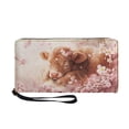 thumbnail image 1 of Renewold PU Leather Wallet for Women Coin Bag with Wrist Strap Cash Card Holder Coins Pouch for Adults Women Ladies, Highland Cow Cherry Blossom, 1 of 7