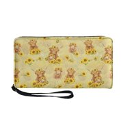 Renewold PU Leather Wallet for Women Coin Bag with Wrist Strap Cash Card Holder Coins Pouch for Adults Women Ladies, Highland Cow Sunflower Yellow