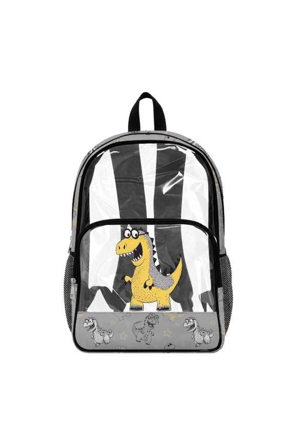 PVC Clear Backpack for School Wide Shoulder Straps Shoulder Bag Back to School Supplies Large Capacity Laptop Backpack Adjustable Straps See Through Bag, Dinosaur T-Rex Print Gray