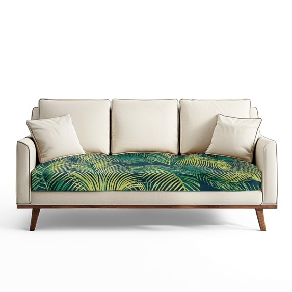 Renewold Palm Leaf Green Stretch Sofa Seat Cushion Slipcover Soft Dog Couch Slipcover Elastic Separate Sofa Slipcover Pet Friendly for Living Room Home Decor, L
