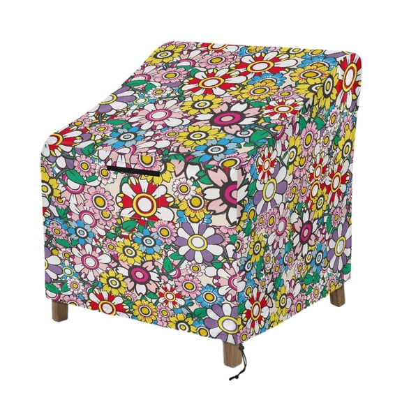 Renewold Patio Chair Covers Waterproof Dust Proof Stacking Seat Cover Outdoor Furniture Protection for 4-6 Stackable Dining Chairs, 29"W x 33"D x 36"H, Hippie Flower Colorful
