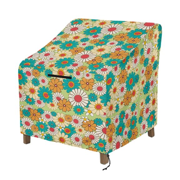 Renewold Patio Chair Covers Waterproof Dust Proof Stacking Seat Cover Outdoor Furniture Protection for 4-6 Stackable Dining Chairs, 38"W x 38"D x 36"H, Hippie Flower Teal Orange
