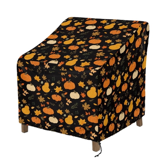 Renewold Patio Chair Covers Waterproof Patio Stackable Chair Covers Windproof Heavy Duty Outdoor Furniture Protection Fall Decoration Fits up to 38"W x 38"D x 36"H, Pumpkin Maple Leaf