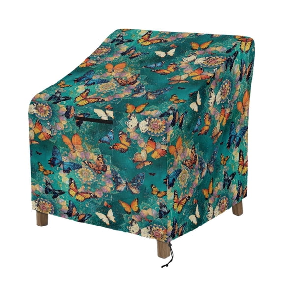 Renewold Patio Chair Covers Waterproof UV Resistant Tear-Resistant Wicker Garden Sofa Chair Cover Lawn Furnitures Protector, 29"W x 33"D x 36"H, Butterfly Bohemian Flower Teal