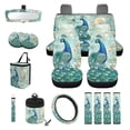 thumbnail image 1 of Renewold Peacock Flower 15 Pack Car Seat Cover Set with Steering Wheel Seat Belt Strap Cover Garbage Cans Air Vent Pouch Rearview Mirror Cover Cup Coasters Keychain Fit for SUV Trucks Vans Sedans, 1 of 7