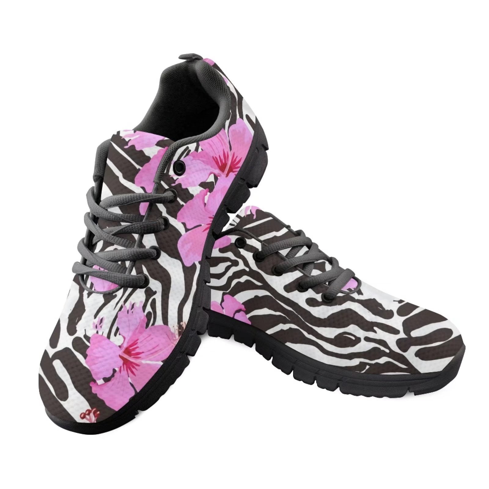 Renewold Pink Flowers Zebra Print Shoes for Men Women Custom Fashion  Sneakers Athletic Tennis Running Shoes Gifts for Her Size 6