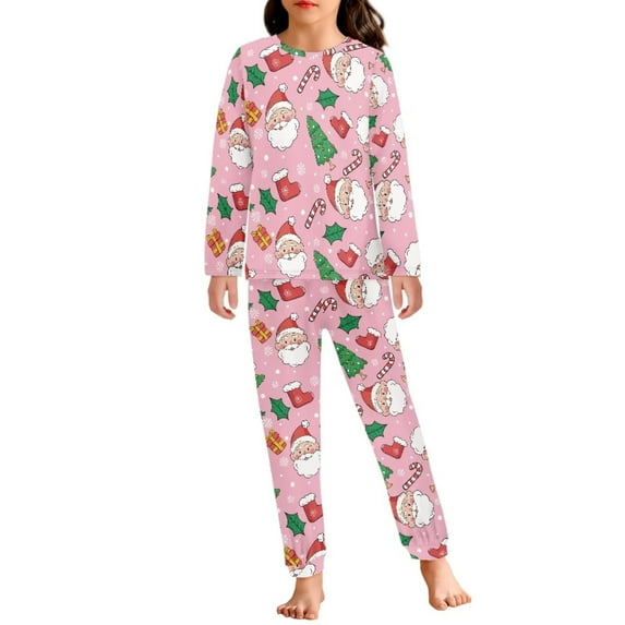 Renewold Pink Long-Sleeve Pajama Pullover Tops for Teen Girls Christmas Socks Candy Canes Personalized Sleepwear PJ Set of 2 Durable Sweatsuit Loungewear Size 7-8