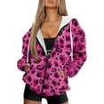 thumbnail image 1 of Renewold Pink Paw Leopard Print Womens Oversized Pullover Hoodies Full Zip Up Long Sleeve Hooded Sweatshirts with Pockets Fleece Sweaters Oversized Jackets Preppy Clothes Activewear, S, 1 of 7