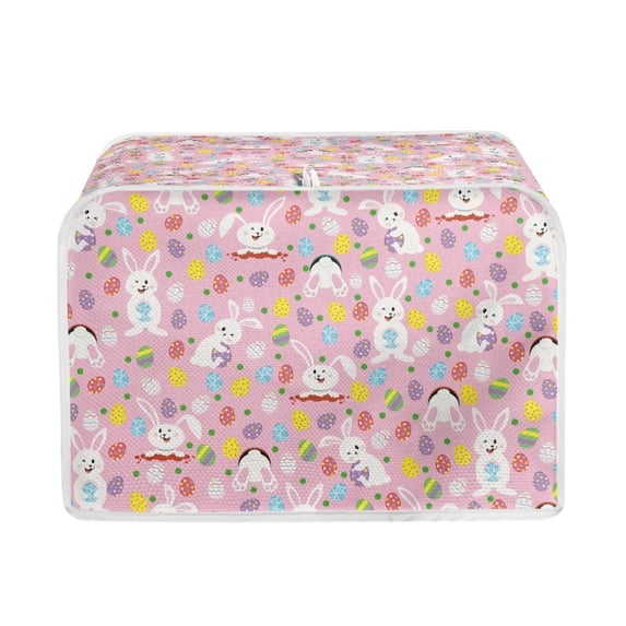 Renewold Pink Wide Slot Toaster Cover 4 Slice, Holiday Decoration Gifts Easter Egg Rabbit Kitchen Appliance Dust Protector Cover with Handle Keep off Liquid Oil Stain