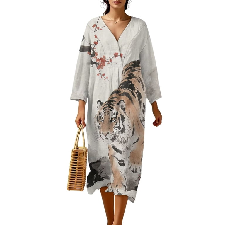 oriental long sleeve dress Women Asian Style Retro Long Sleeves Linen and Cotton Dress