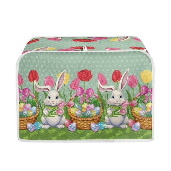 Renewold Portable Quilted Toaster Cover 4 Slice Wide Slot Rabbit Flower Egg Toaster Oven Covers Universal Size Home Microwave Oven Dustproof Cover, Easter Day