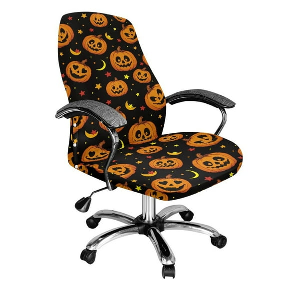 Renewold Pumpkin Moon Star Office Chair Cover Decorative Rotating Chair Slipcover Stretch Soft Chair Protector Cover for Desk Computer Chair Halloween Home Decoration, L