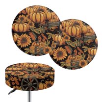 Renewold Pumpkin Sunflower Bar Stool Covers Round, 2 Pack Stretch Circle Stool Slipcover 12-14 Inch Round Stool Slipcovers for Coffee Bar Office Fall Autumn Decor