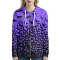 thumbnail image 1 of Renewold Purple Bats Full Zip Hoodie for Women Halloween Holiday Daily Wear Clothing Outwear with Pocket Lightweight Long Sleeve Sweatshirt Jacket Size XS, 1 of 6