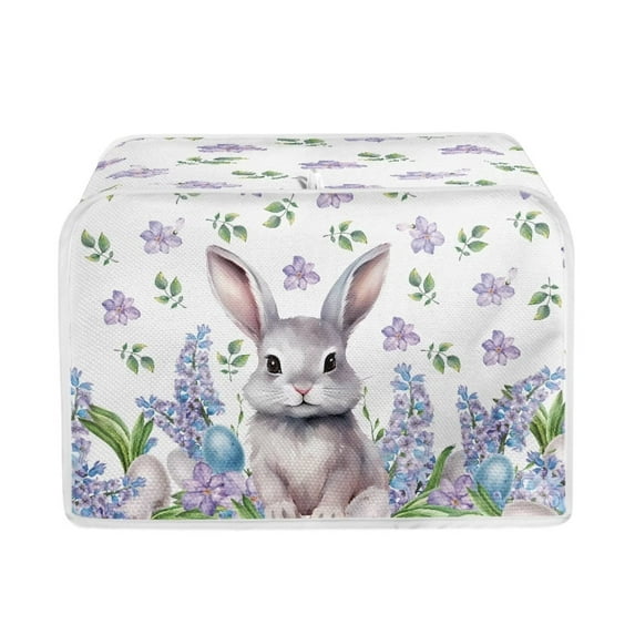 Renewold Purple Floral Rabbit Toaster Cover for Kitchen 2 Slice Wide Slot Anti Scratch Microwave Oven Dust Cover Washable Bread Maker Cover, Easter Day