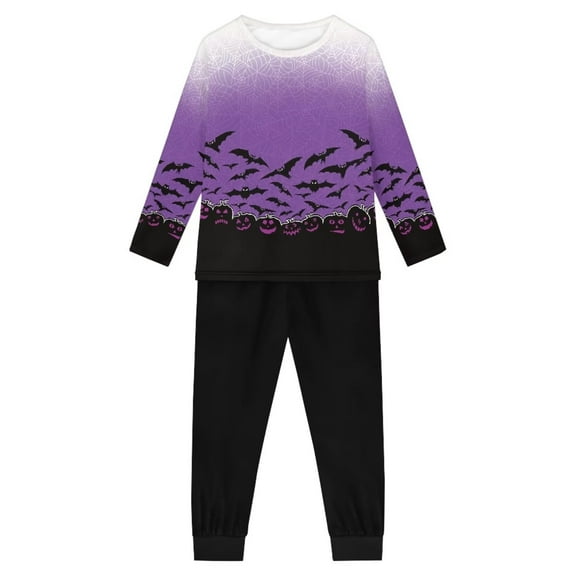 Renewold Purple Pajama Loungewear for Halloween Birthday Gifts 2 Pieces Durable Bats Pumpkins Pjs Teens Pajama Long Pants with Big Pockets Set Size 9-10