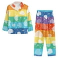 thumbnail image 1 of Renewold Rainbow Stripes Button Down Pajama Top Pants Matching Set of 2 Women Valentine's Day Gifts Hearts Graphic Long Sleeve Sleepwear Nightwear Size M, 1 of 6