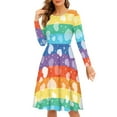 thumbnail image 1 of Renewold Rainbow Stripes Hearts Long Sleeve Dresses for Women Lightweight Knee Length Jumpskirt Size M Comfy Soft Swing Skater Twirl Dresses, Valentine's Day, 1 of 7