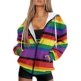 thumbnail image 1 of Renewold Rainbow Stripes Womens Full Zip Up Sweatshirts Hoodie Pullover Fleece Jackets Long Sleeve Oversized Sweatshirt Jackets Tops Dropped Shoulder Hooded Sweaters with Plus Size, M, 1 of 7