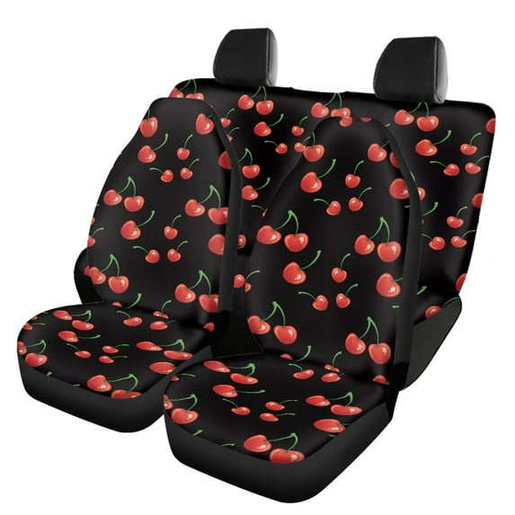 Renewold Red Cherry Printed Car Seat Covers Full Set Easy to Install, Seat Covers Fit for Auto Truck Van SUV 4 Piece Front and Back Seats Protectors for Women Gifts,Bucket Saddle Blanket