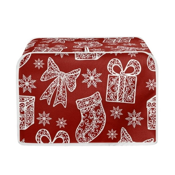 Renewold Red Christmas Theme Toaster Cover 2 Slice Xmas Sock Bow Wide Slot Bread Toaster Cover Keep off Fingerprints Food Oil Stains Kitchen Appliances Protector Cover