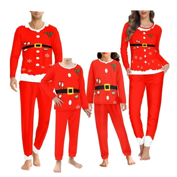 Renewold Red Clothing Sleepwear Elf Snowflake Pj Set for Women Long Pants Christmas Family Pajamas Matching Sets 2 Pieces Casual Home Daily Wear Size 4XL