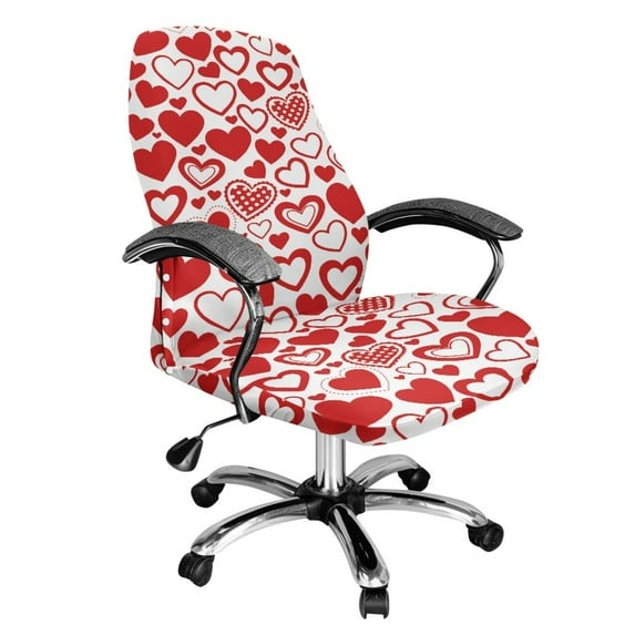 Renewold Red Heart White Office Chair Cover Decorative Rotating Chair Slipcover Stretch Soft Chair Protector Cover for Desk Computer Chair for Valentines Day Decor, L