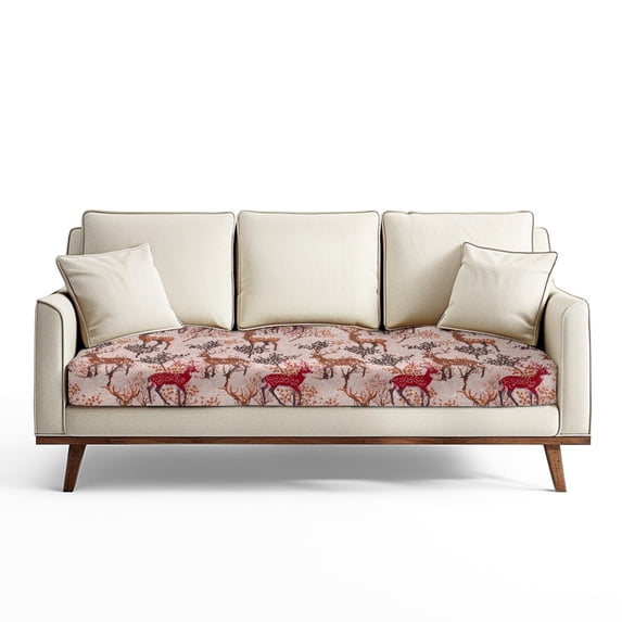 Renewold Reindeer Brown Red Couch Seat Cover Sofa Seat Slipcover Replacement Stretch Furniture Protector Spandex Sofa Couch Cover for Kids, Pets, Machine Washable, L