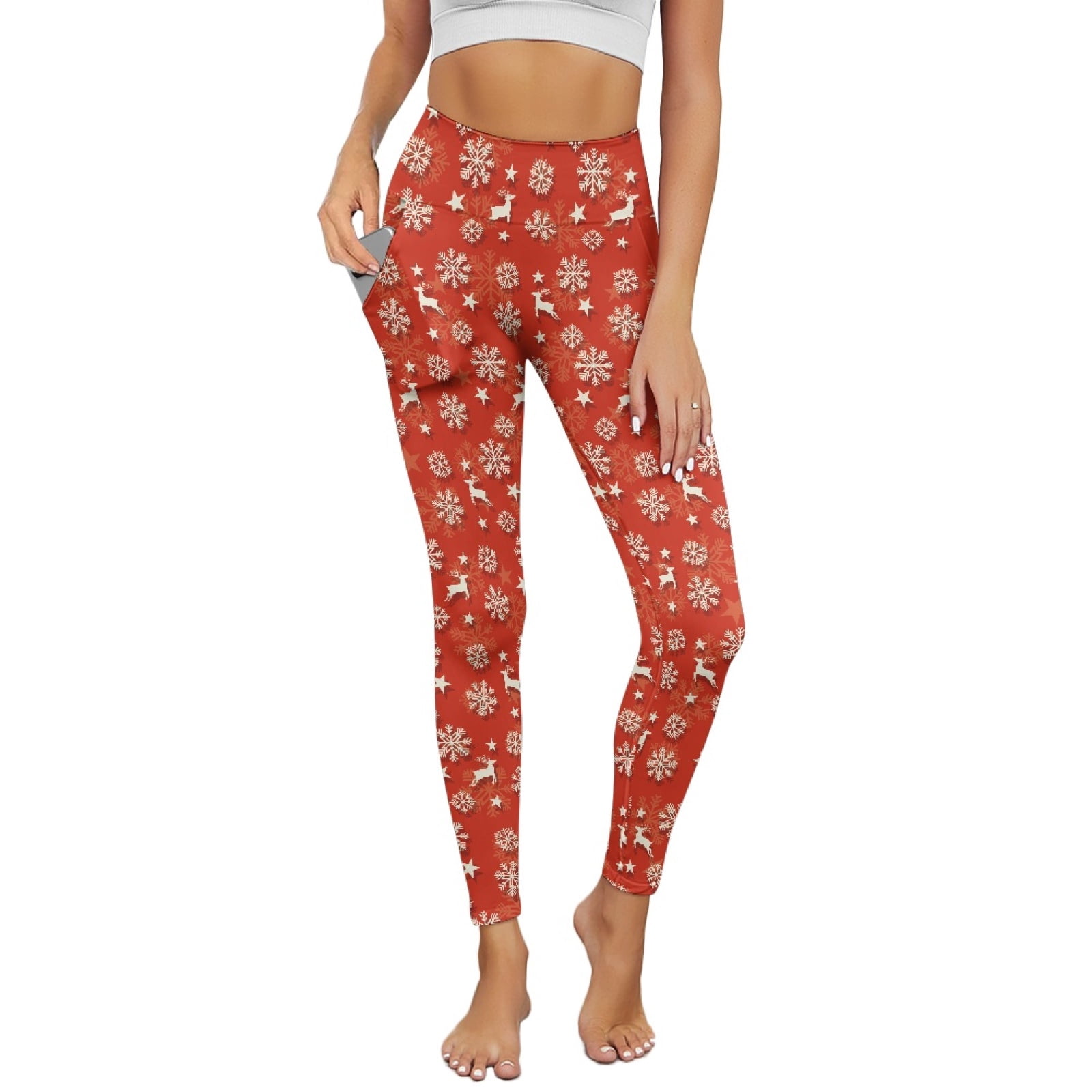 Sticky Note Snowflake Renewold Reindeer Snowflake Red Leggings with Pockets for Women Workout ...